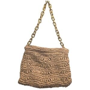 Zara Straw Woven Shoulder Bag Gold Chain Strap Boho Vacay